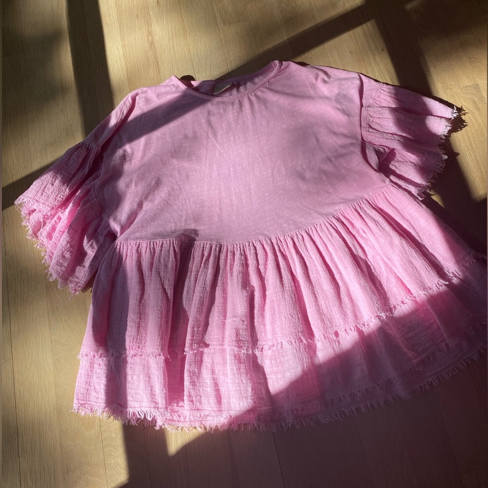 Zara girls pink fringe top